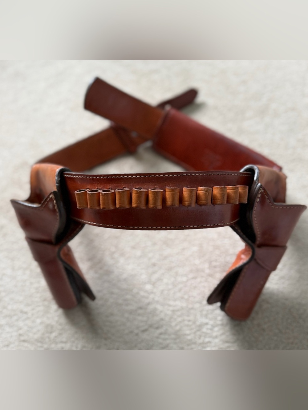 Vintage TX Brown Leather Double Holster Belt with Ammo Loops
